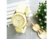 Geneva Jelly Round Dial Alloy Casing Silicone Band Quartz Woman Watch Beige