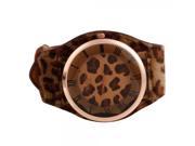 Casual Women Ladies Leopard Pattern Roman Numeral Quartz Wrist Watch Brown