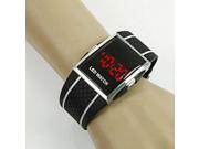 Quadrilateral Dial Alloy Watchcase Unisex LED Watch with PU Leather Watchband Black White