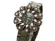 Sunflower Design Rhinestone encrusted Alloy Watchcase Women’s Watch with Steel Watchband Black