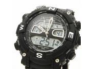 Sport Style Night Vision Waterproof Quartz Electronic Dual movement Plastic Case Unisex Watch with PU Watchband Black