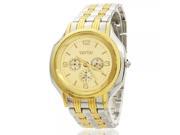 Needle Scale Large Round Yellow Dial Men’s Business Wrist Watch with Stainless Steel Watchband Silver Gold