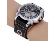 Fashion Men Women WOMAGE 9150 Three Artificial Eyes Stainless Steel Dial Quartz Wrist Watch Black