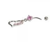 Pink Zircon Hollow Heart Curved Barbells Navel Belly Button Ring