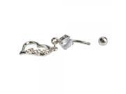 White Zircon Hollow Heart Curved Barbells Navel Belly Button Ring