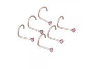 6 x Rhinestone Stainless Steel Nose Ring Body Jewelry Pink