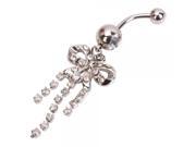 Transparent Rhinestone Bowknot Curved Barbells Navel Belly Button Ring