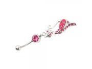 Elegant Silver Plated Crystal Cat Belly Button Pink