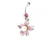 Beautiful Crystal Pink Flower Belly Button