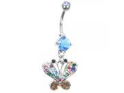 Charming Silver Plated Butterfly Shape Belly Button Ring with Rhinestones Multi color