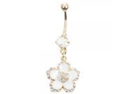 Exquisite Alloy Rhinestone Plum Blossom Design Crystal Belly Button Ring Golden White