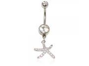Little Starfish Design Zircon Silver Plating Belly Button Ring Silver