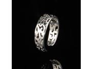 Hollow out 925 Silver Floral Texture Adjustable Opening Ring Silver