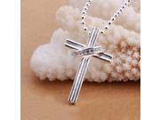 Silver Plating Cross shaped Pendant White Rhinestone Brass Male Necklace Silver