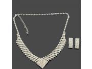 Weiya Stylish Rhinestone Necklace 3 Rows Clear Rhinestone Stud Earrings Bridal Jewelry Set Silver