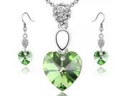 Gorgeous Full rhinestone Heart Shape Alloy Women s Necklace with 2pcs Earrings Jewelry Set Green