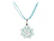 Silk Chain Ceramic Flower Style Pendant Necklace for Women Blue White