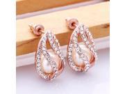 2pcs Elegant 18K Plating Hollow out Style Drop shaped Rhinestone Earrings Rose Golden