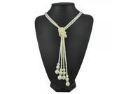N1651 Rhinestone Decorated Artificial Pearl Bead Woman Long Necklace