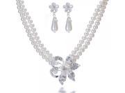 Wedding Style Double Row Pearls Necklace Stud Earrings Kit Women s Jewelry Set White