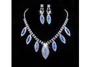 Classic Alloy and Rhinestone Wedding Bride Jewelry Ornament Necklace Stud Earrings Women s Jewelry Set Silver and Blue