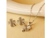 All match Exquisite Opal 4 Leaf Clover Necklace Earrings Women s Jewelry Set Silver Nude