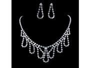 Classic Bridal Accessory Waterdrop Shape Rhinestones Claw Necklace Earrings Women Jewelry Set Silver