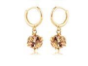 Korean Style Austrian Crystal Magic Cube Earrings Golden Champagne