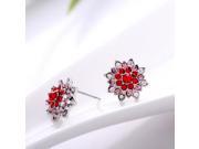 Elegant Luxurious Colorful Fully Rhinestoned Flower Shaped Stud Earrings Red