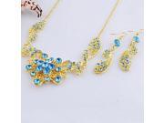Personalized Alloy Gold Plated Acrylic Rhinestones Necklace Earrings Women s Jewelry Set Blue