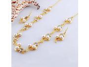 Vogue Bridal Accessory Gold Plated Imitation Pearls Rhinestones Necklace Earrings Women Jewelry Set White