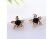 High grade Five leaf Flower Style Full Rhinestones Pearls Alloy Needle Stud Earrings Golden Black