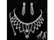 New Popular Bridal Accessory Full Rhinestones Necklace Earrings Women Jewelry Set White