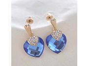 Electroplating Exquisite Full Rhinestoned Heart Shaped Crystal Earrings Blue