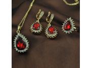 Fashion Slap up Elegant Water Drop Rhinestone Necklace Earrings Ring Jewelry Set Red