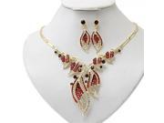 Elegant Red Crystal Gold Plated Leaf Design Necklace Set