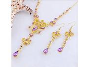 Stylish Retro Bridal Accessory Flower Shape Alloy Rhinestones Necklace Earrings Women s Jewelry Set Purple