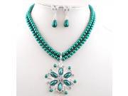Stylish Bridal Accessory Two row Imitation Pearls Chain Necklace Earrings Women s Jewelry Set Green