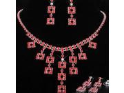 New Hot Korean Style Rhinestone Necklace Earrings Bridal Jewelry Women s Jewelry Set Red