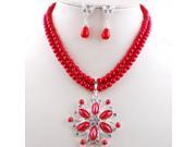 Stylish Bridal Accessory Two row Imitation Pearls Chain Necklace Earrings Women s Jewelry Set Red