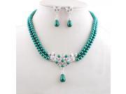 Modish Color Mixing Two row Imitation Pearls Necklace Earrings Women s Jewelry Set Green