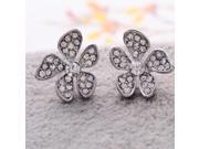 2pcs Korean Style Fashion Irregular 5 Leaf Flower Rhinestone Alloy Women Stud Earrings Silver