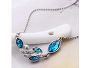 Rhinestoned Austrian Crystal Tear Drop Shaped Pendant Women Necklace Blue Silver