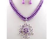 Personalized Alloy Rhinestones Two row Imitation Pearls Necklace Earrings Women s Jewelry Set Purple