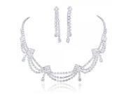 Fashionable Bridal Accessory Multi layer Rhinestones Necklace Earrings Women s Jewelry Set White