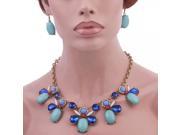Retro Short Model Necklace and Earrings Set with Resin Gem and Rhinestones Pendant