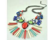 Vintage Court Style Tassels Turquoise Pendants Rhinestone Alloy Women s Necklace Multi color Blue