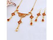 Retro National Style Alloy Gold Plated Necklace Earrings Set Coffee