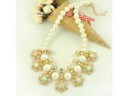 Flower Design Rhinestone Encrusted Alloy Imitation Pearl Female Necklace Colorful