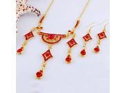 Retro National Style Alloy Gold Plated Necklace Earrings Women s Jewelry Set Red